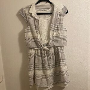 Striped Tie-Front Sleeveless Dress in Gray and White